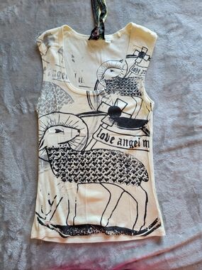 L.A.M.B. Cream and Black Graphic Icon Tank Top